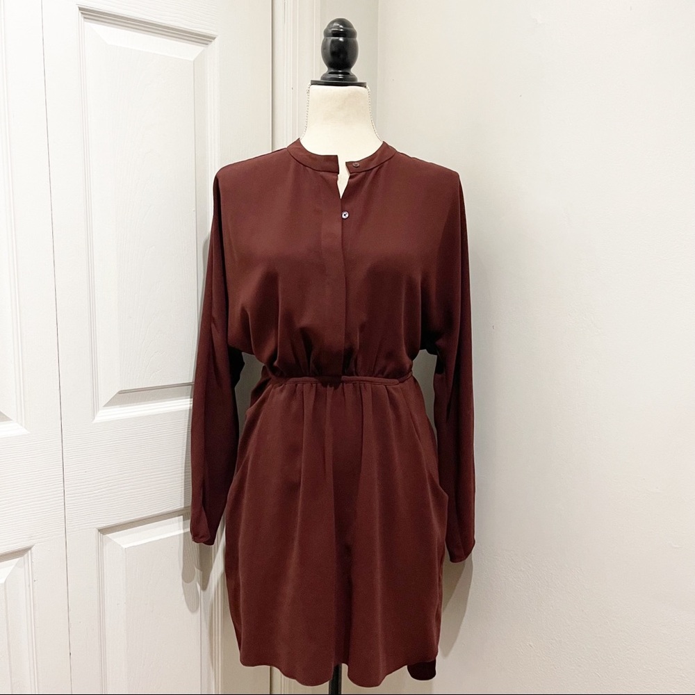 Aritzia Long Sleeve Shirtdress in Deep Burgundy